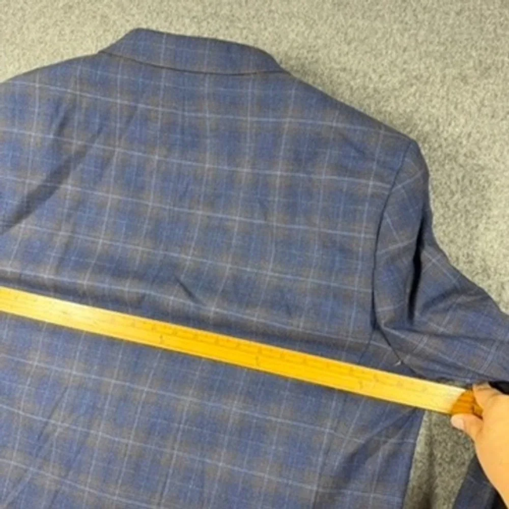 Giles & Jasper Mens Blue Plaid Wool Blend 2 Piece Suit 50L 44W 30L Blazer Pants
